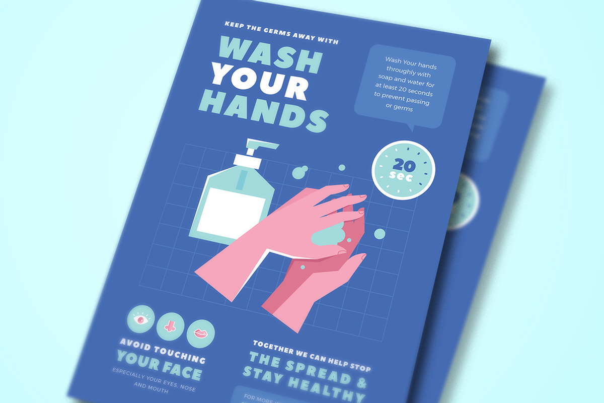 Wash Your Hands Poster & Roll Banner, a Flyer Template by VectorVactory