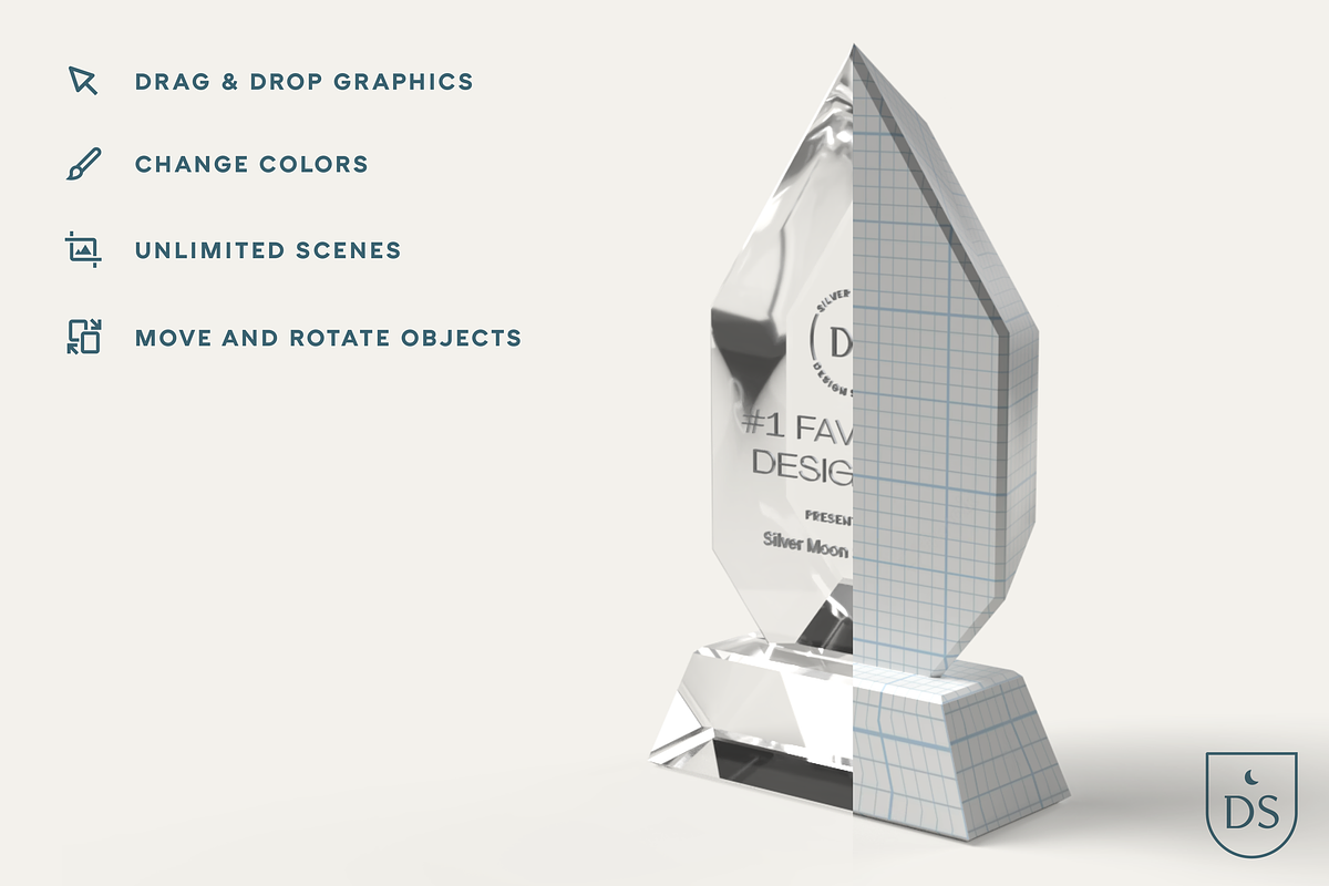 3D Crystal Trophy Mockup, a Packaging Mockup by Silver Moon Design School (Photo 2 of 3)