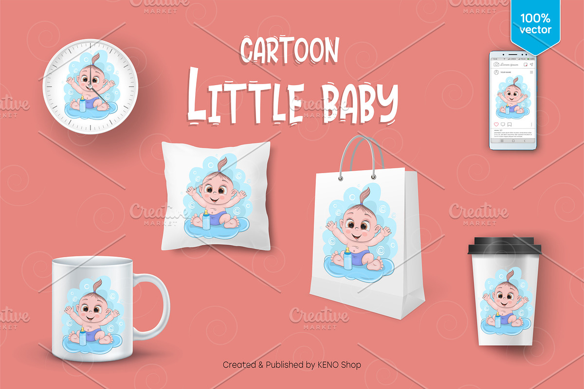 Cute little baby. Tshirt, PNG., a Person Illustration by KENO Mascots (Photo 5 of 5)