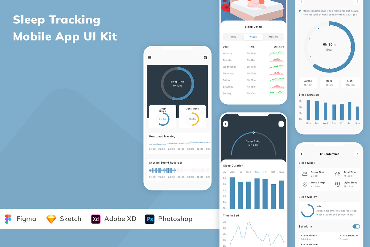 Sleep Tracking Mobile App UI Kit, an UI Kit Template by Betush