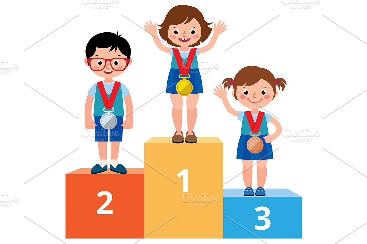 Group children students on podium, an Illustration by Julia's illustrations