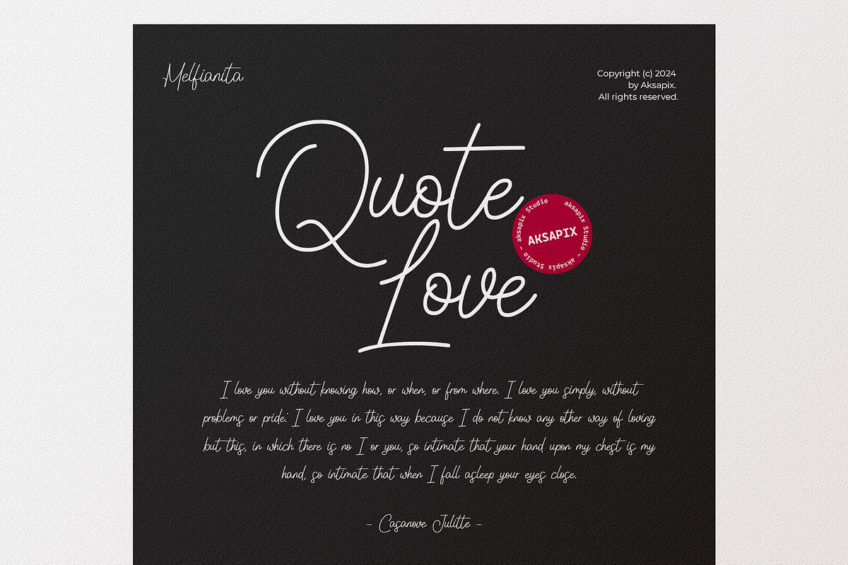 Melfianita - Monoline Script Font, a Script Font by Aksapix Studio (Photo 3 of 10)
