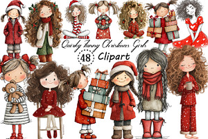 Quirky Funny Christmas Girls Clipart, an Illustration by Creative Art