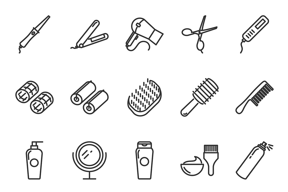 Haircare and tools icons set, an Outline Icon by mayrum (Photo 2 of 2)