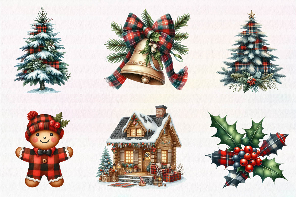 Kawaii Plaid Christmas Clipart, an Illustration by CreationArt (Photo 4 of 5)