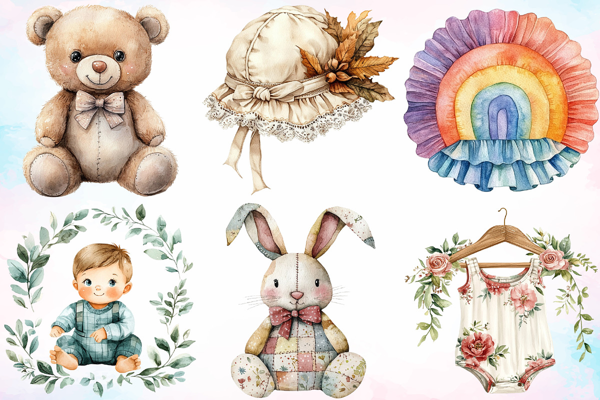 Watercolor Boho Baby Clipart Bundle, an Illustration by Canvas Craft (Photo 2 of 3)