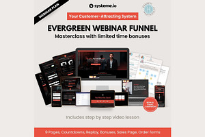 Systeme Dark Red Evergreen Webinar, a Landing Page Template by Hayley's Digital Hub