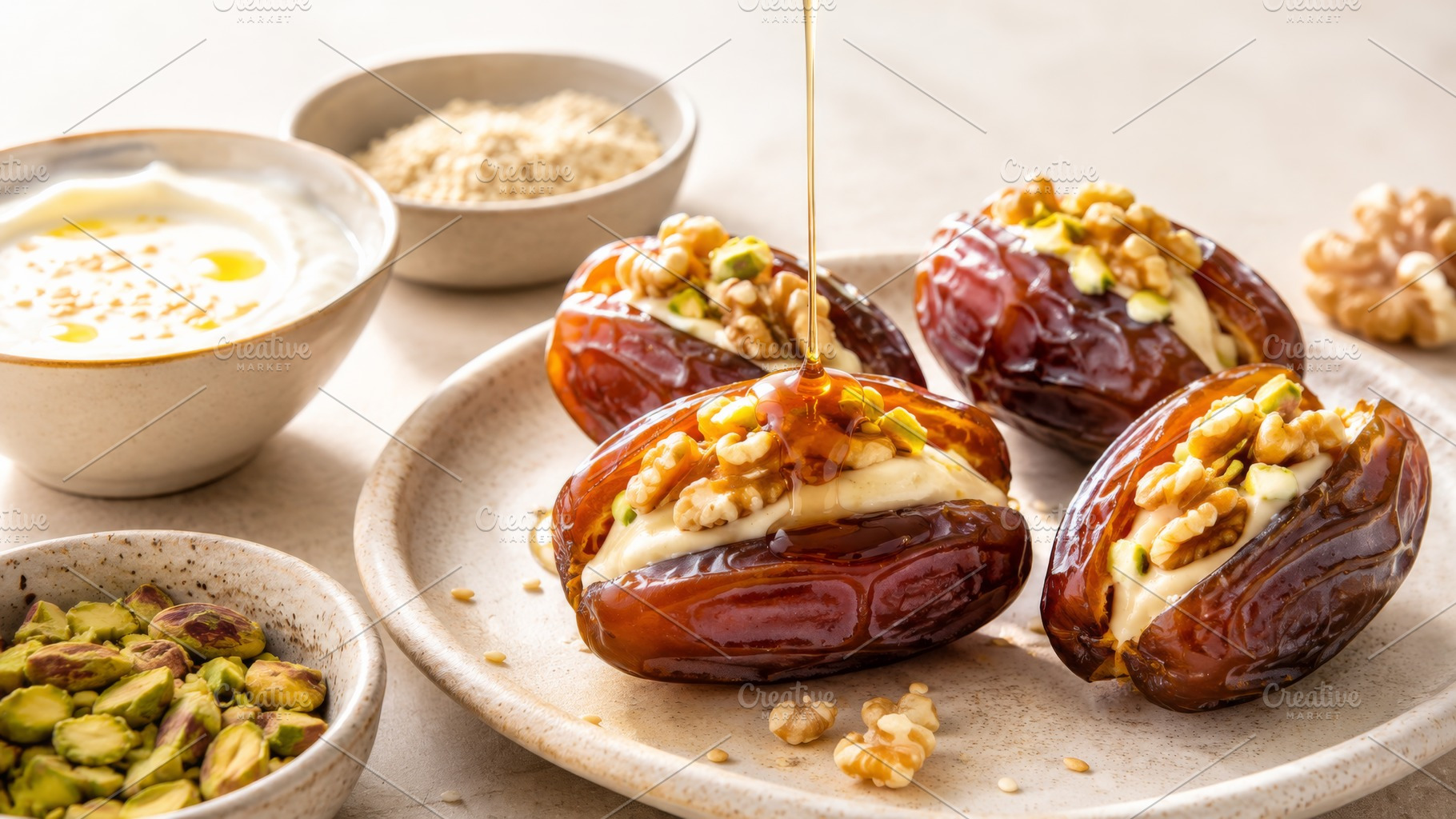 Stuffed dates with nuts and yogurt d, a Photo by Dvoevnore photos