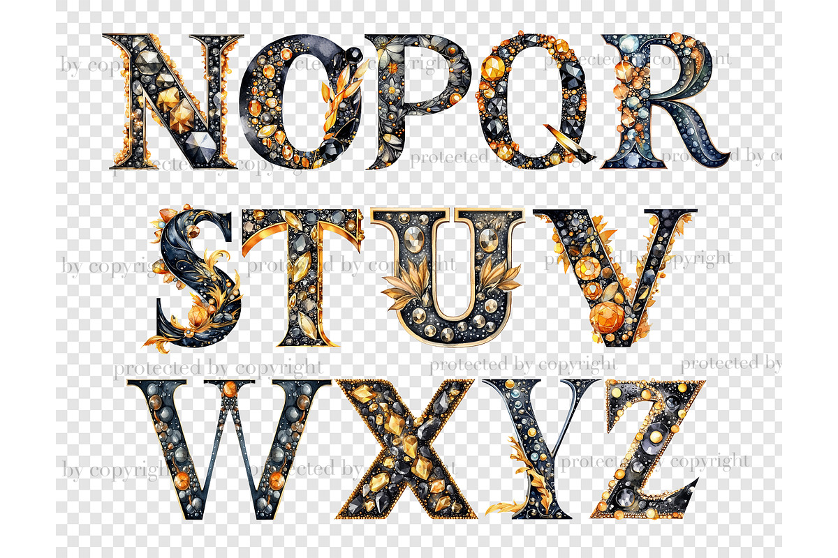 Gold and Black Alphabet Clipart, a Decorative Illustration by GlamArtZhanna (Photo 5 of 5)