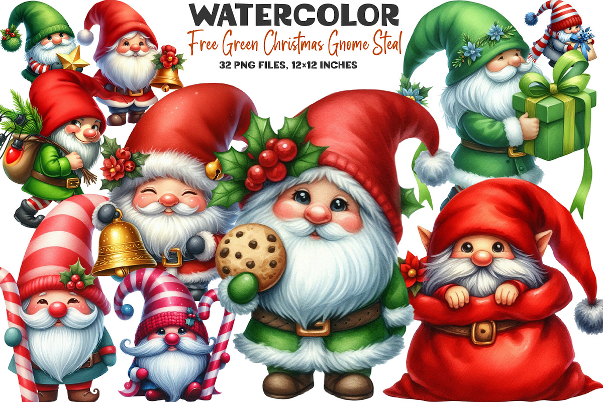 Free Green Christmas Gnome Steal, an Illustration by DreamArtGraphic (Photo 1 of 5)