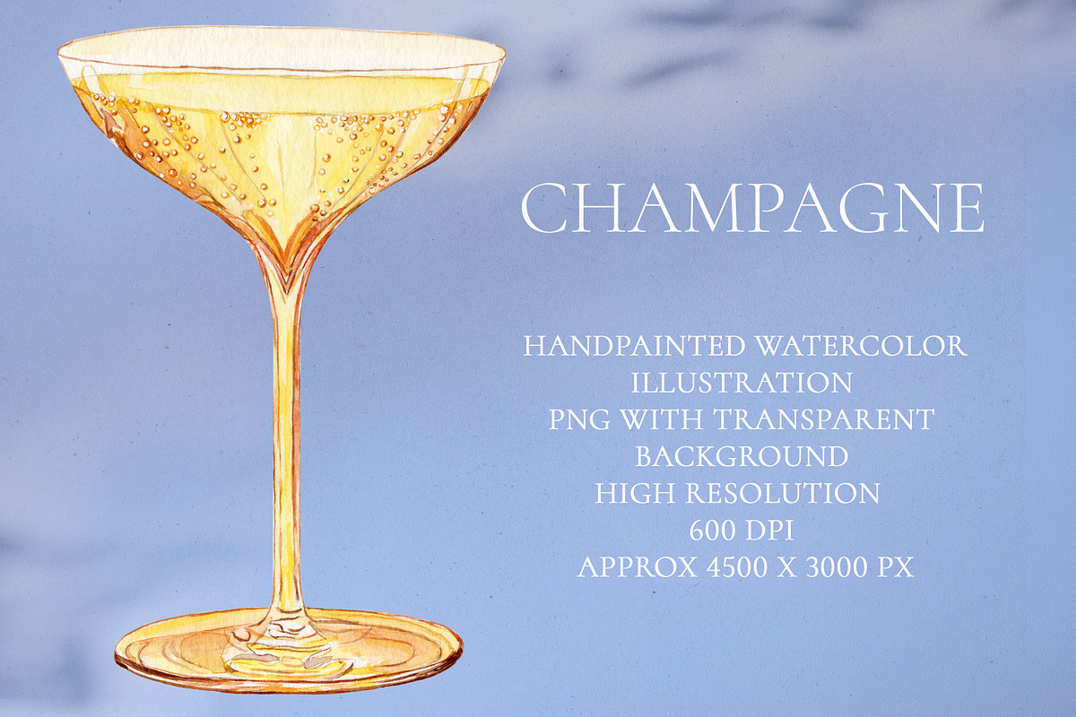 Champagne Watercolor Cocktail, a Food Illustration by Olexandra Mur (Photo 1 of 3)
