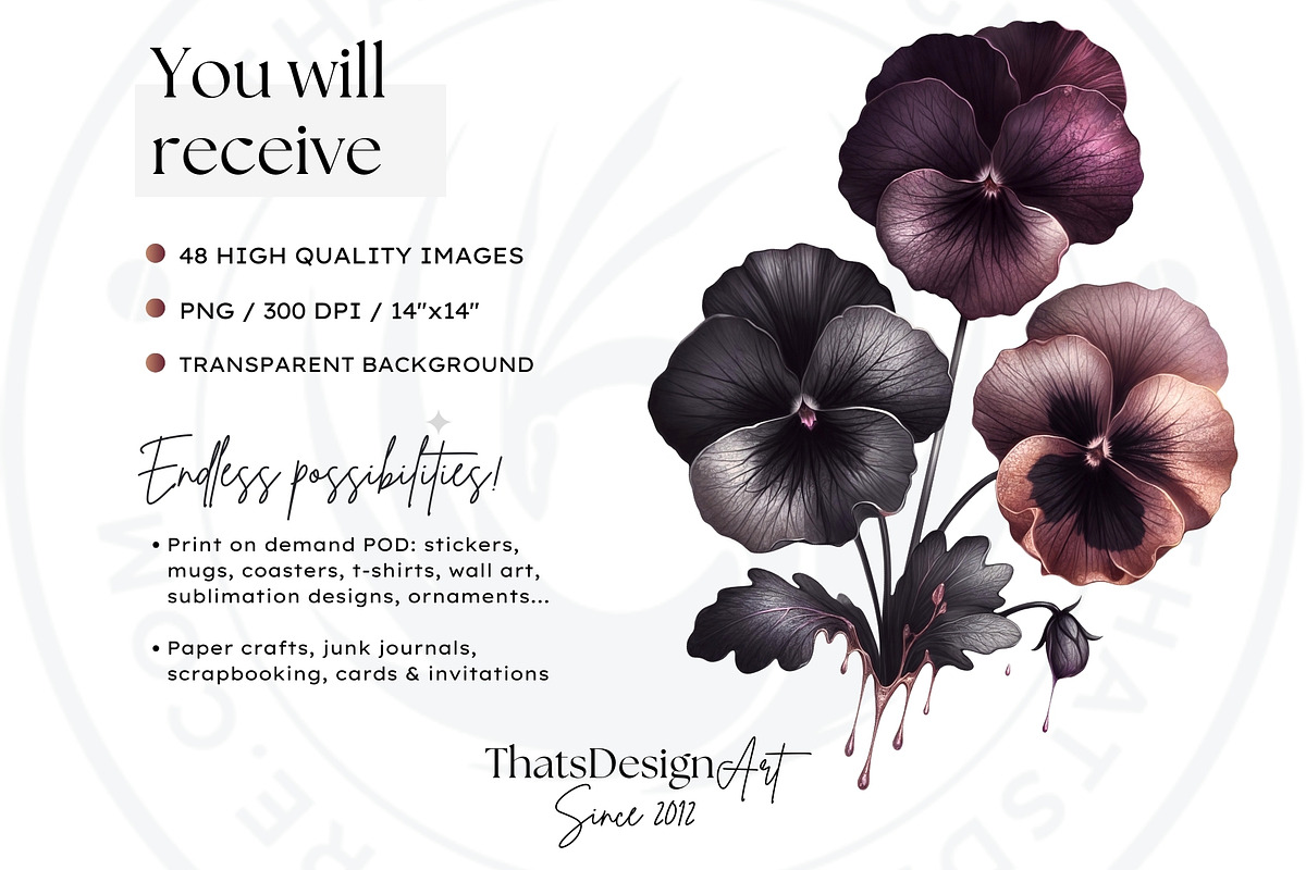 Moody Rose Gold and Mauve Flowers, a Decorative Illustration by ThatsDesignArt (Photo 2 of 10)