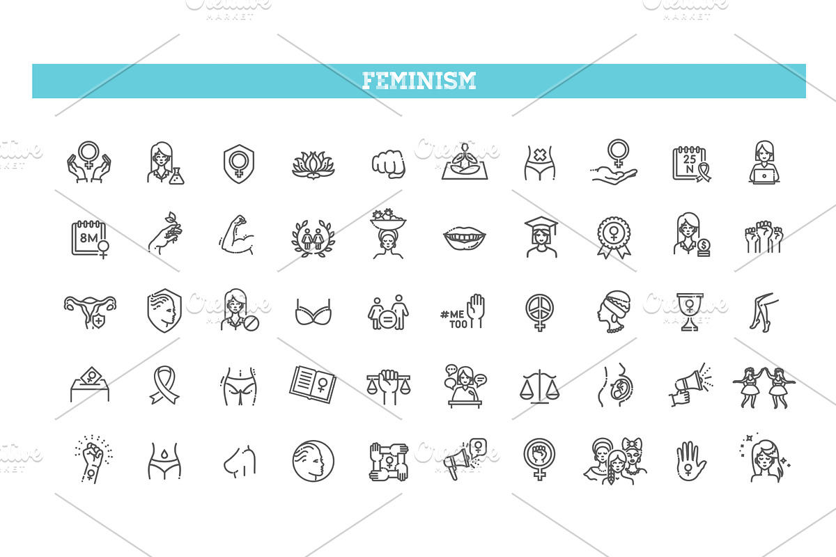 Feminism thin line icons set, an Outline Icon by Tettygreen (Photo 1 of 2)