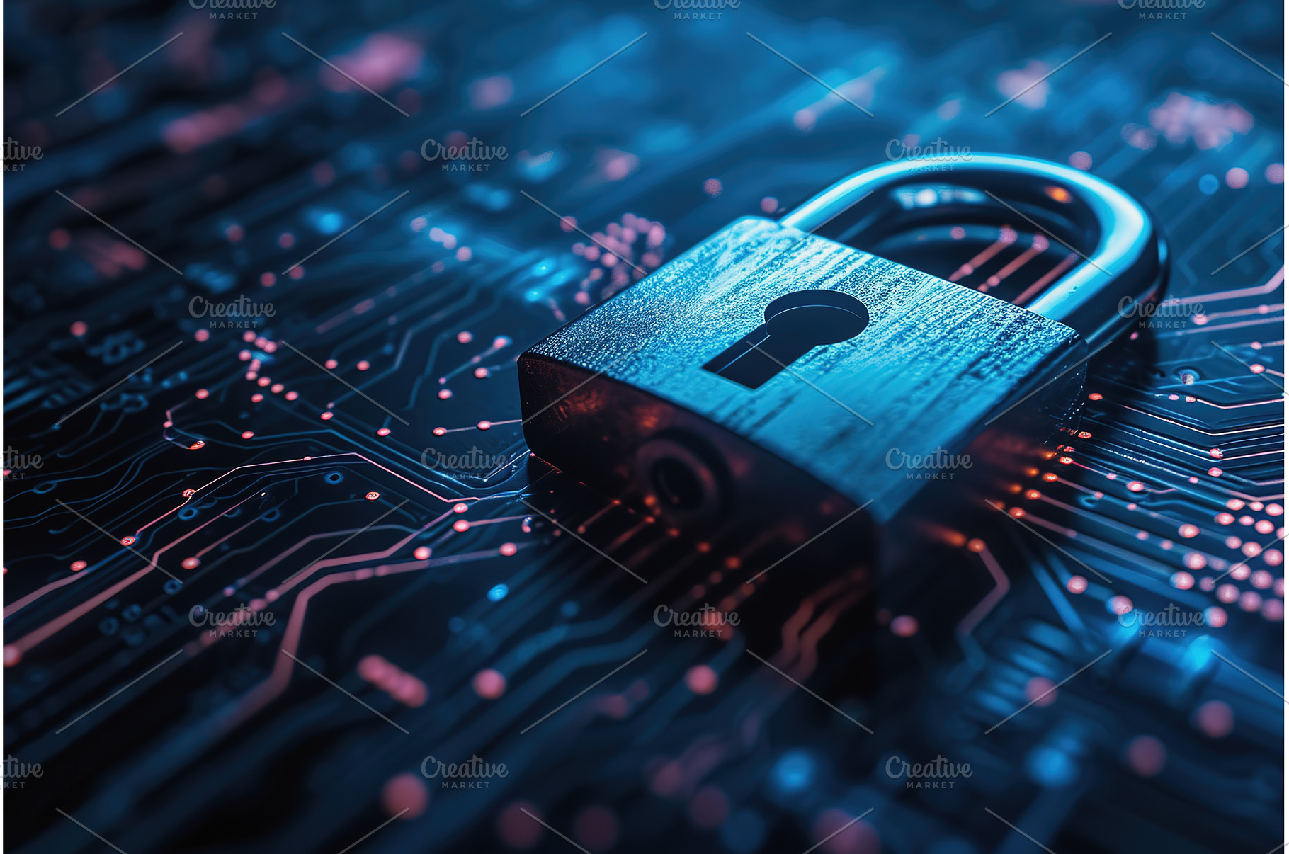 High Tech Padlock on Circuit Board, a Technology Photo by Lermont51