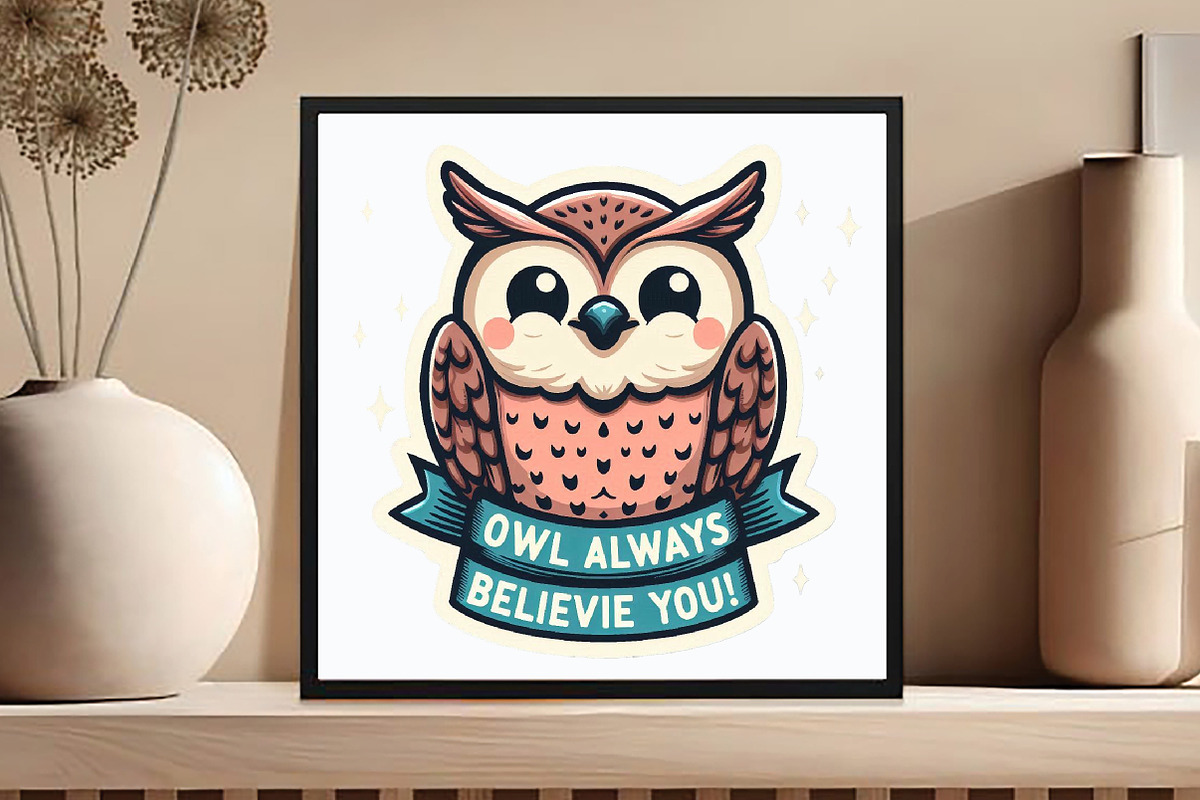 Funny Owl Always Believie You Sticke, an Illustration by DreamCafeArt (Photo 6 of 7)