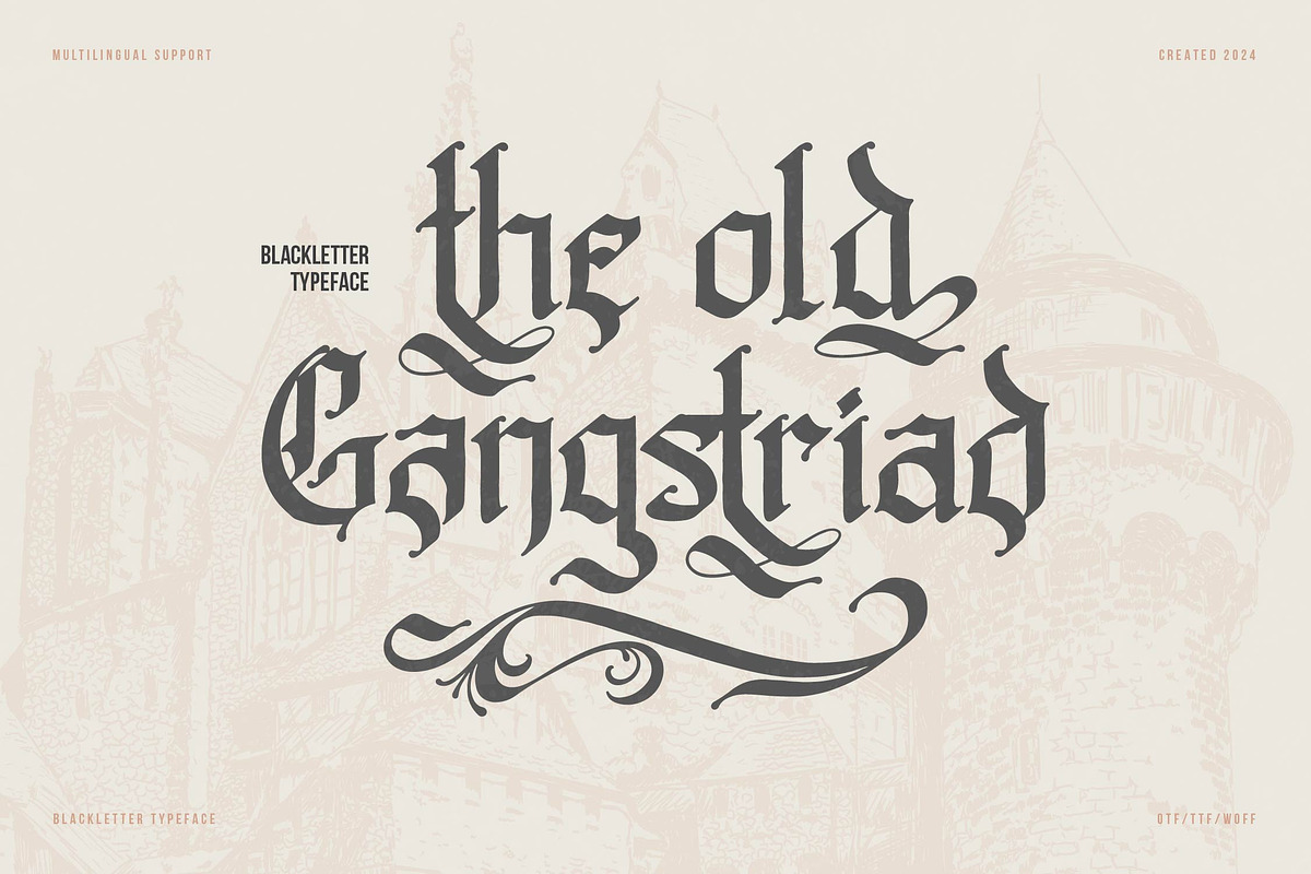 Old Gangstriad Blackletter Typeface, a Blackletter Font by Denustudios (Photo 1 of 14)