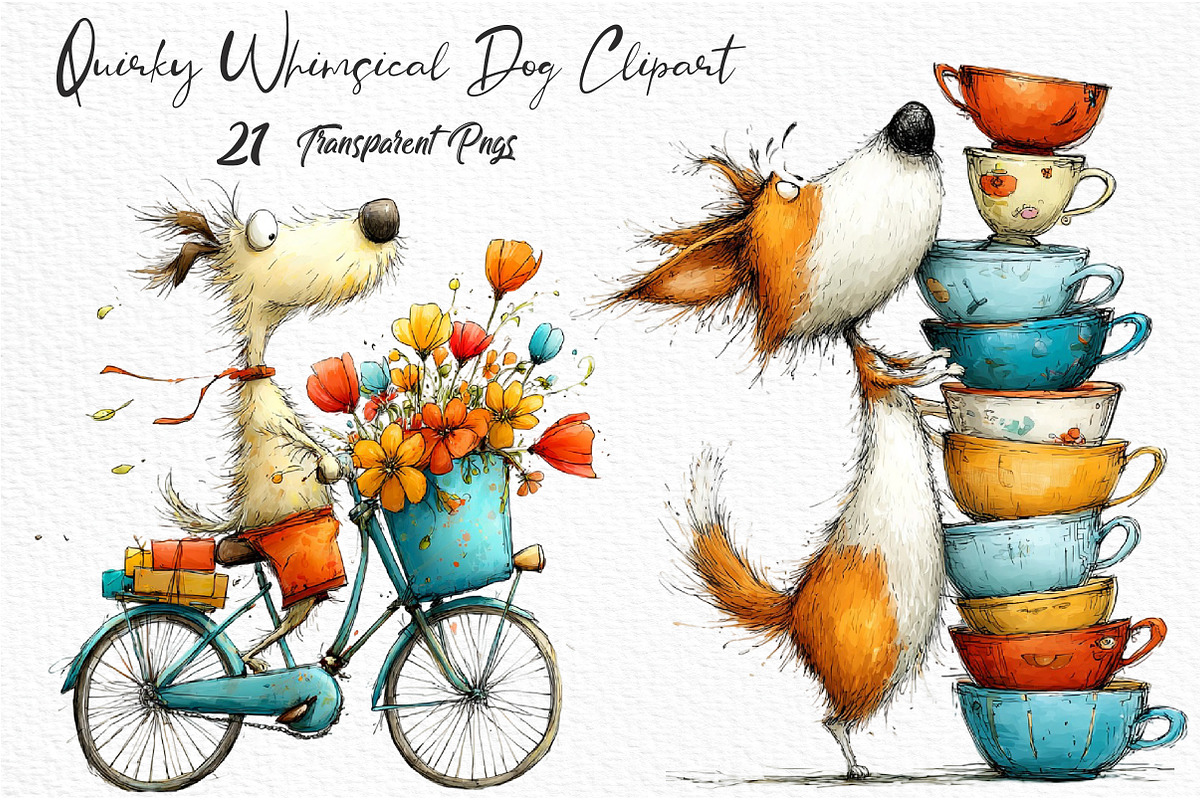 Quirky Whimsical Dog Clipart Bundle, an Animal Illustration by Craft Nest (Photo 1 of 5)