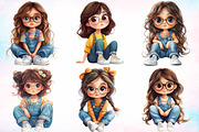 Watercolor Quirky Girl Clipart PNG, a Seasonal Illustration by Canvas Craft (Thumbnail 3 of 3)