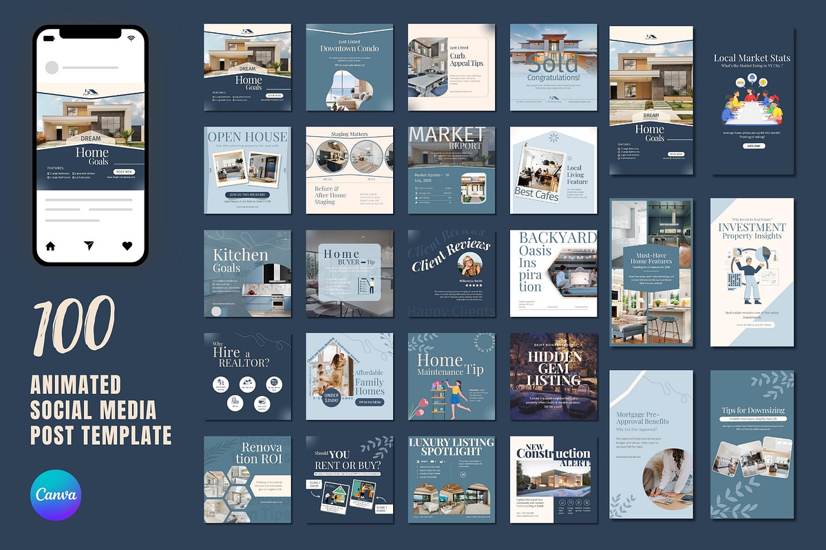 100 Animated Real Estate Canva, a Social Media Template by TheBrightGrap (Photo 1 of 6)