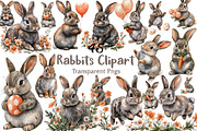 Watercolor Rabbits Clipart, an Illustration by Craft Nest (Thumbnail 1 of 9)