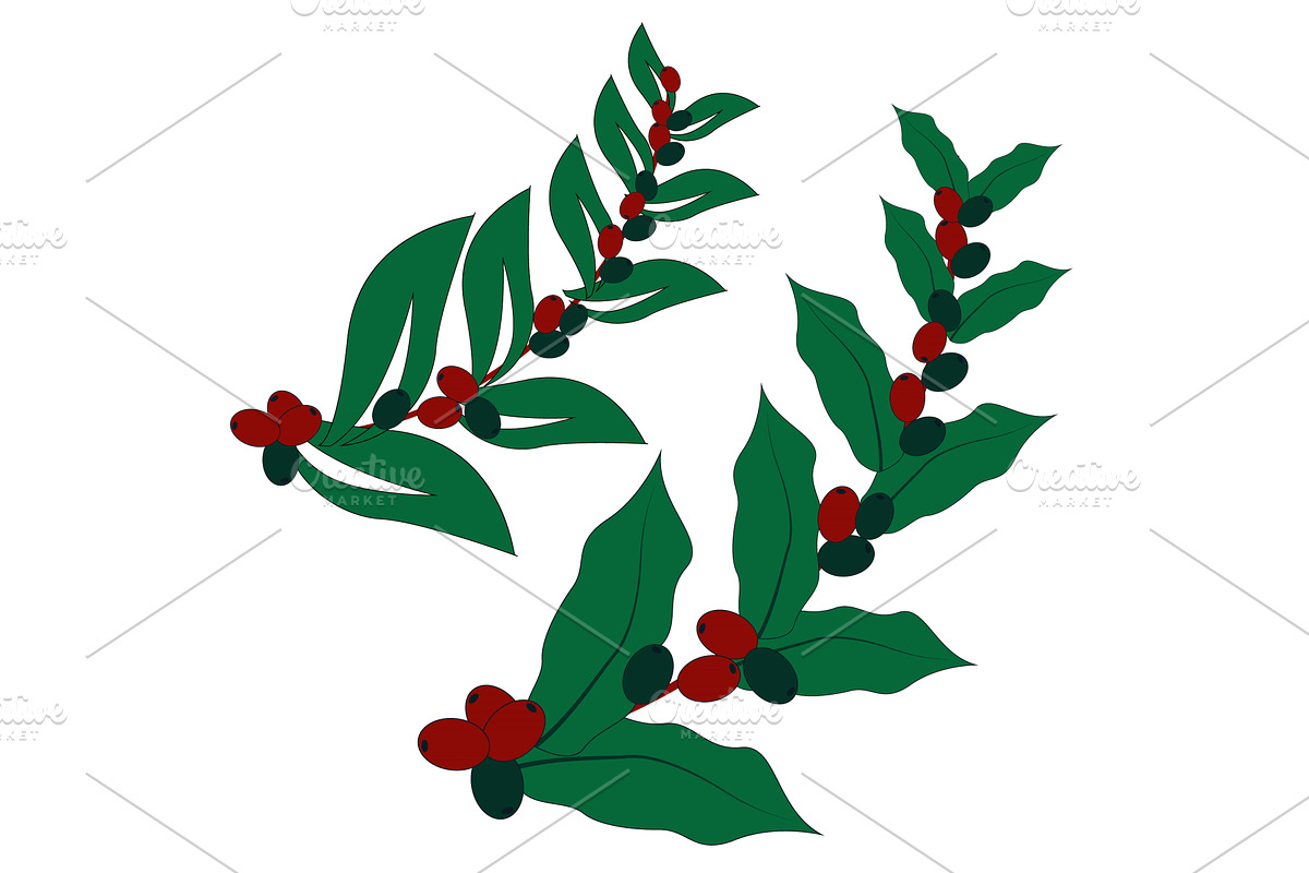 Festive Christmas branch with leaves, an Object Illustration by LogosDen