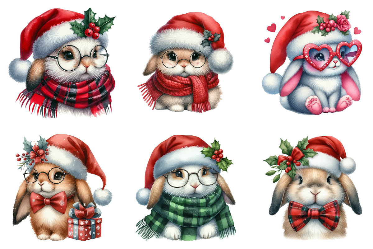 Christmas Bunny Clipart Bundle, an Illustration by SinaCreation (Photo 3 of 7)