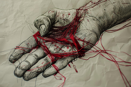 A detailed hand is depicted grasping, a Photo by Tanuart