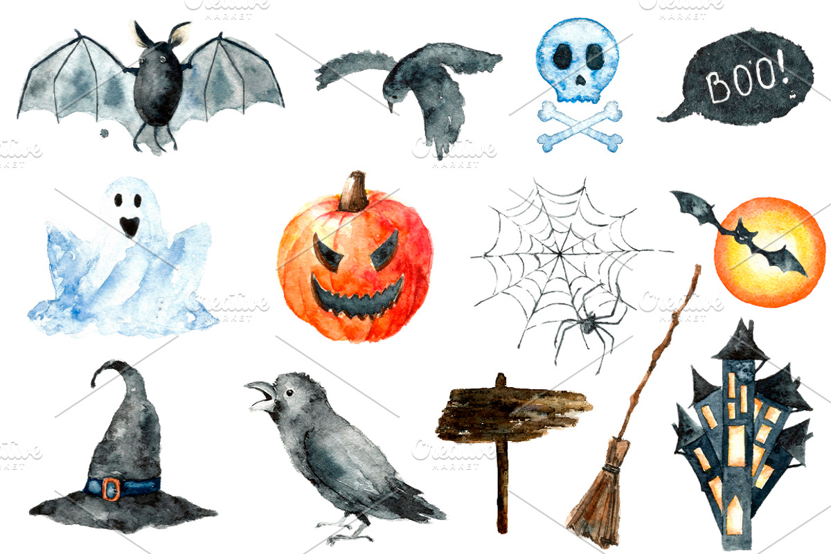Watercolor Halloween set, an Object Illustration by Vikeriya (Photo 2 of 4)
