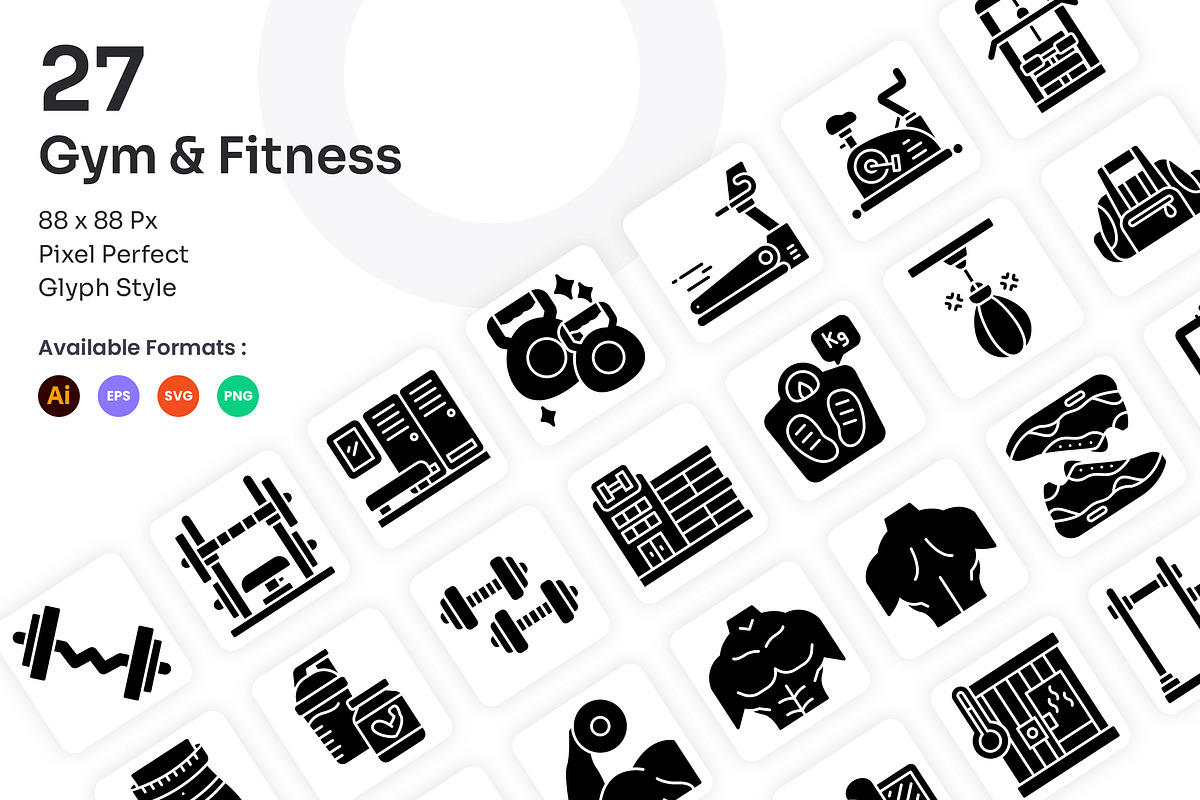 Gym & Fitness Icons Set - Glyph, a Solid Icon by Kmg Design (Photo 1 of 2)
