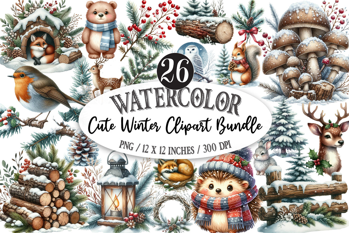 Cute Winter Clipart Bundle, an Illustration by Designking (Photo 1 of 5)