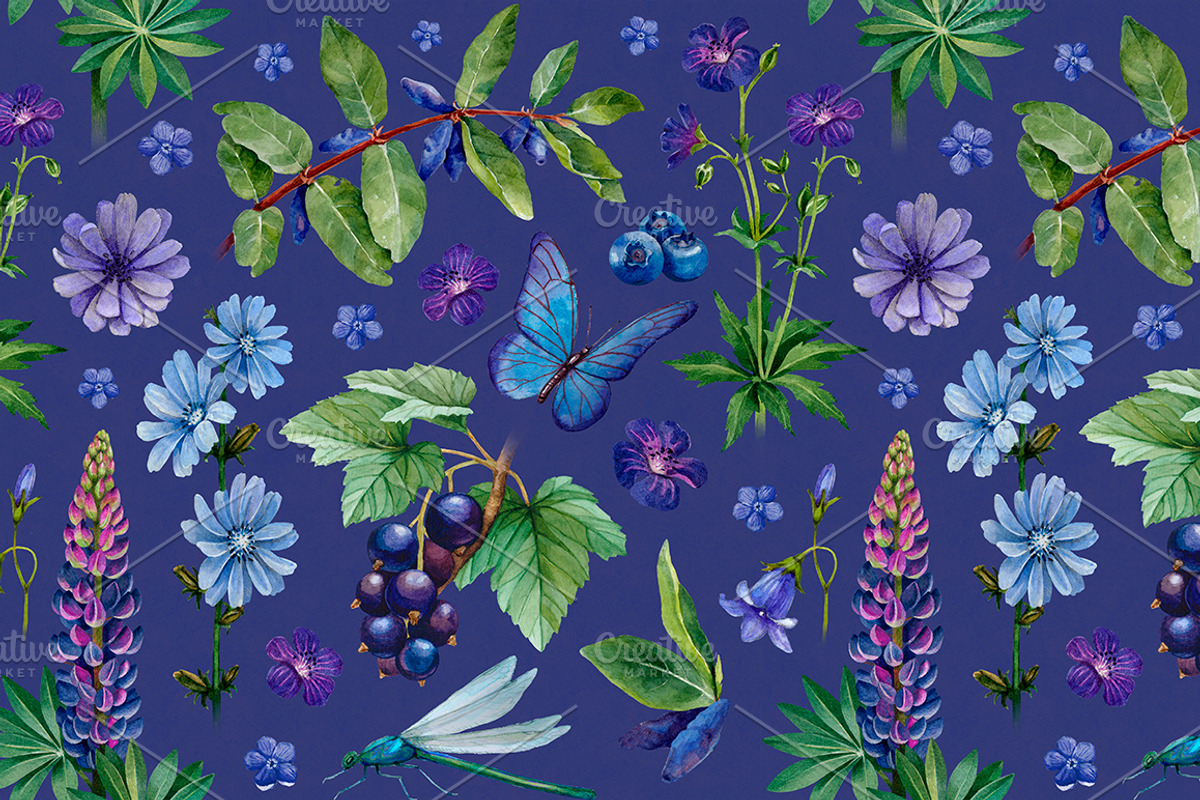 Blue and purple summer nature, a Texture Illustration by Sundra (Photo 5 of 9)