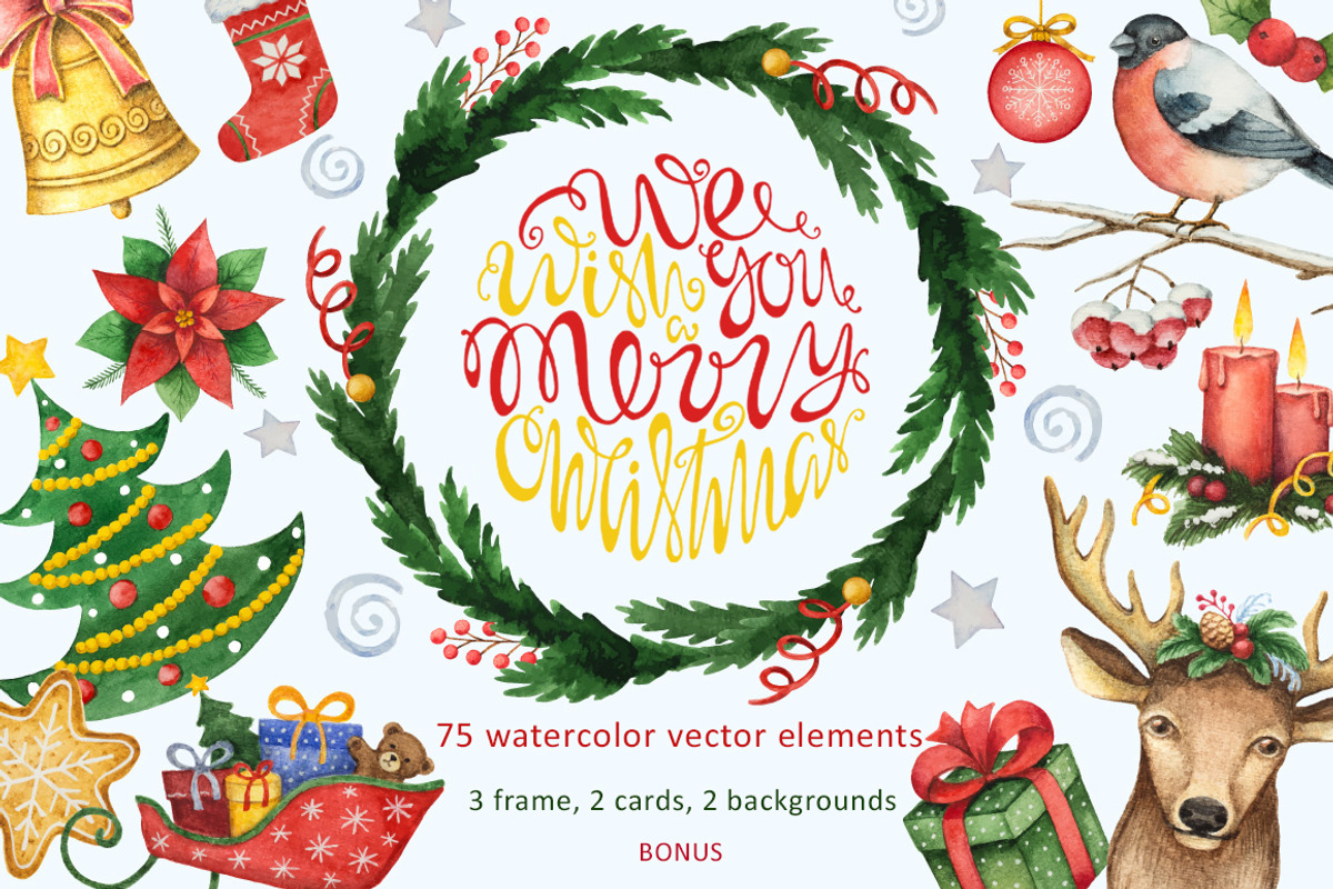 Watercolor Christmas Bundle, an Animal Illustration by Elena Medvedeva (Photo 6 of 8)