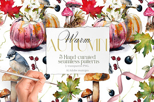 5 Warm Autumn Seamless Patterns