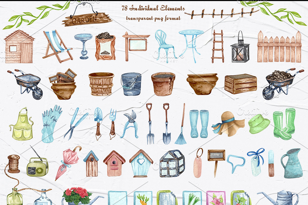 Gardening Watercolor Set, a Seasonal Illustration by BarvArt (Photo 13 of 14)