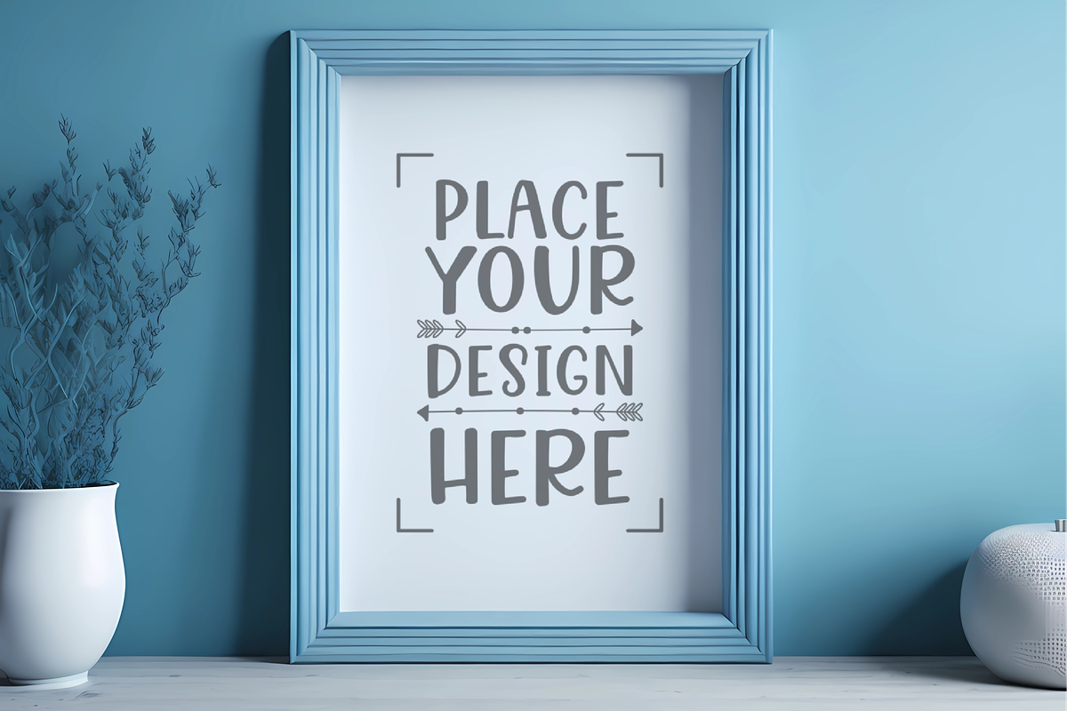 Blue Wall Mockup, Poster Mockup, a Print Template by Ali's Designs (Photo 1 of 3)