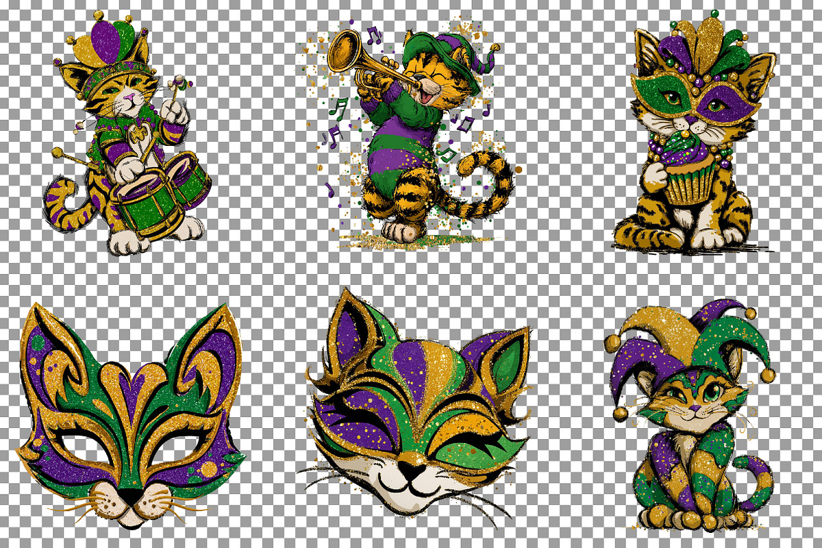Mardi Gras Cute Kitty Clipart, an Illustration by Sublimation Artist (Photo 4 of 6)