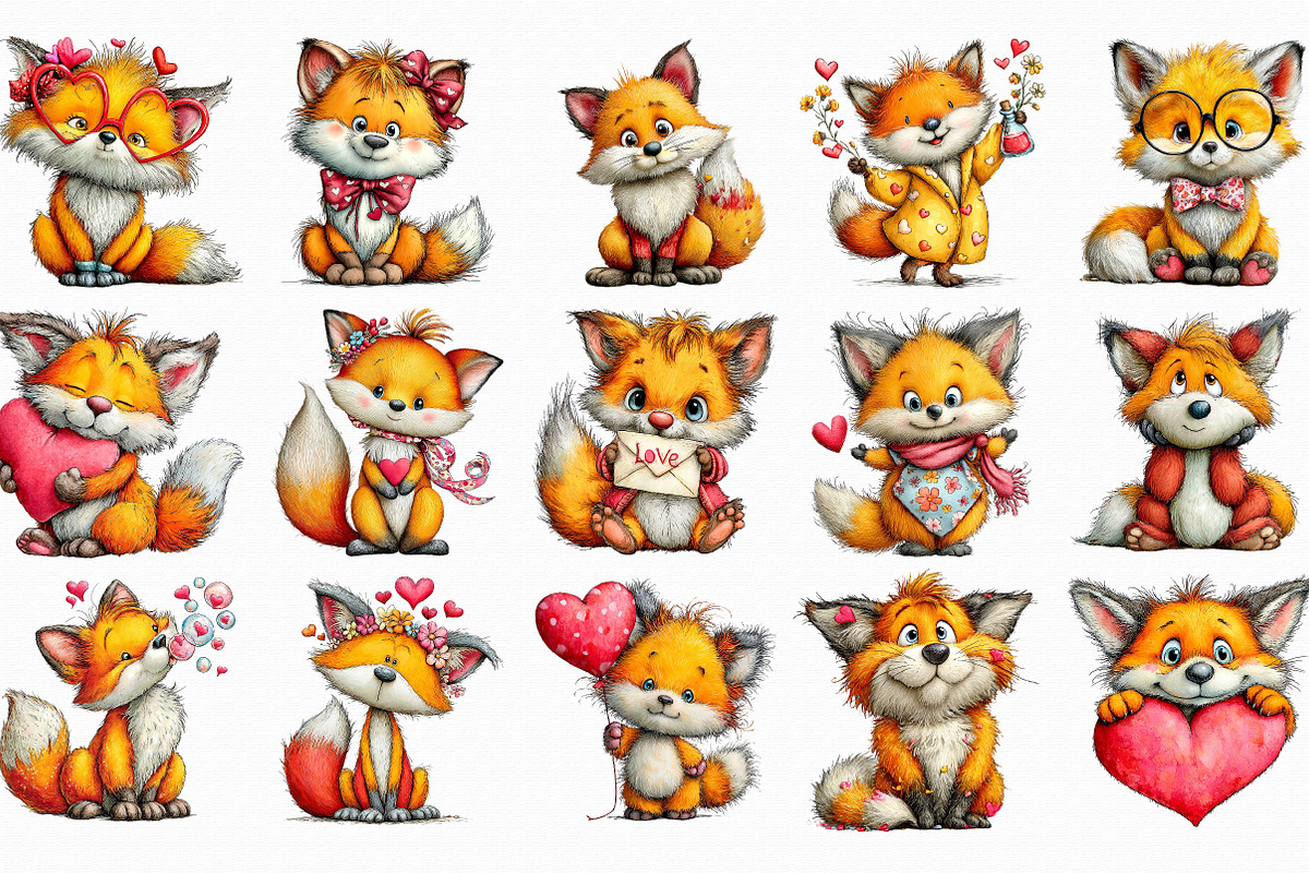 Quirky Valentine Day Fox Clipart, an Illustration by Libby Wishes (Photo 4 of 5)