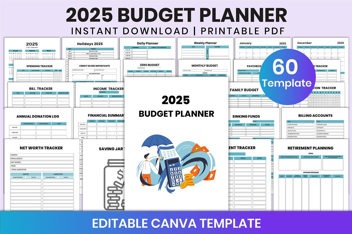 2025 Budget Planner For Canva, a Stationery Template by Shumaya (Photo 1 of 6)