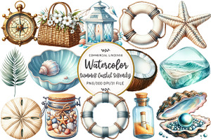 Summer Coastal Serenity Clipart, an Illustration by OK Design