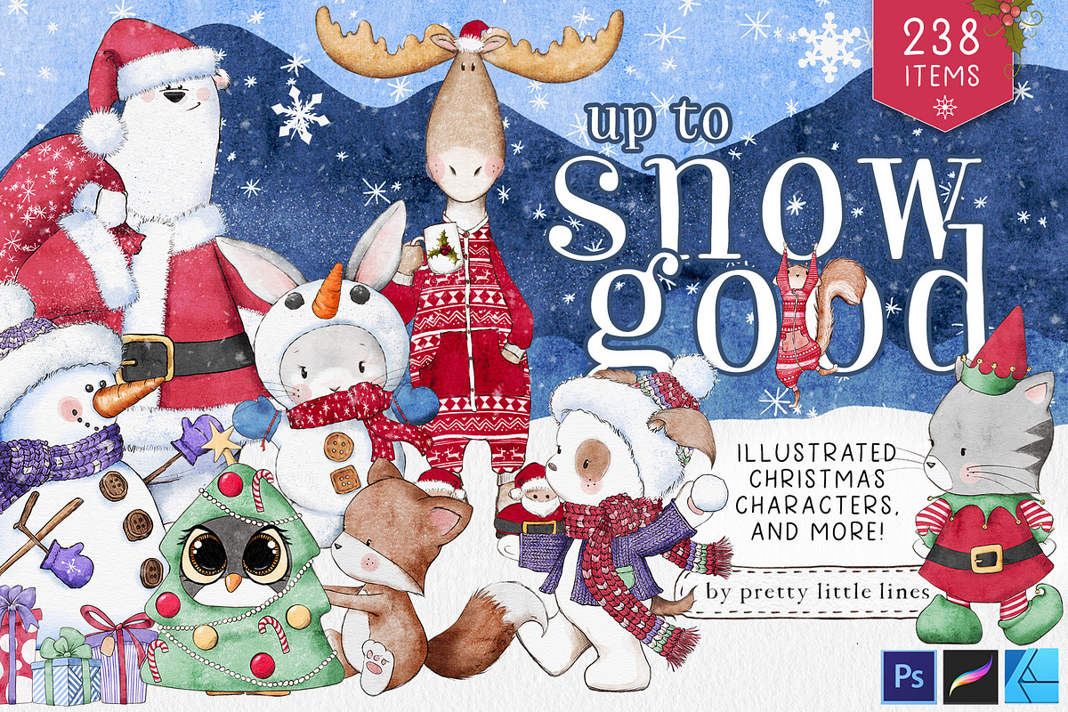 Cute Christmas Characters, a Seasonal Illustration by Pretty Little Lines (Photo 1 of 16)