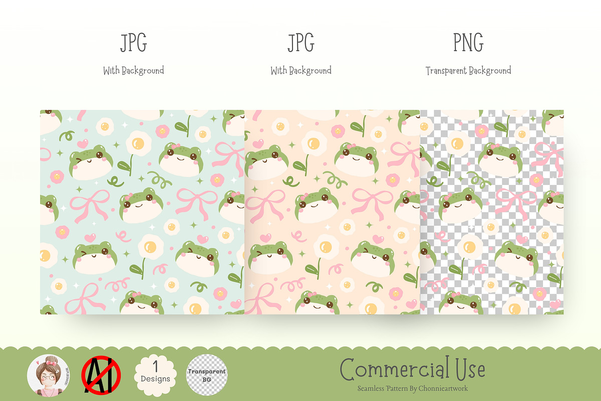 Coquette Frog & Daisy Pattern, a Pattern Graphic by Chonnieartwork (Photo 3 of 5)