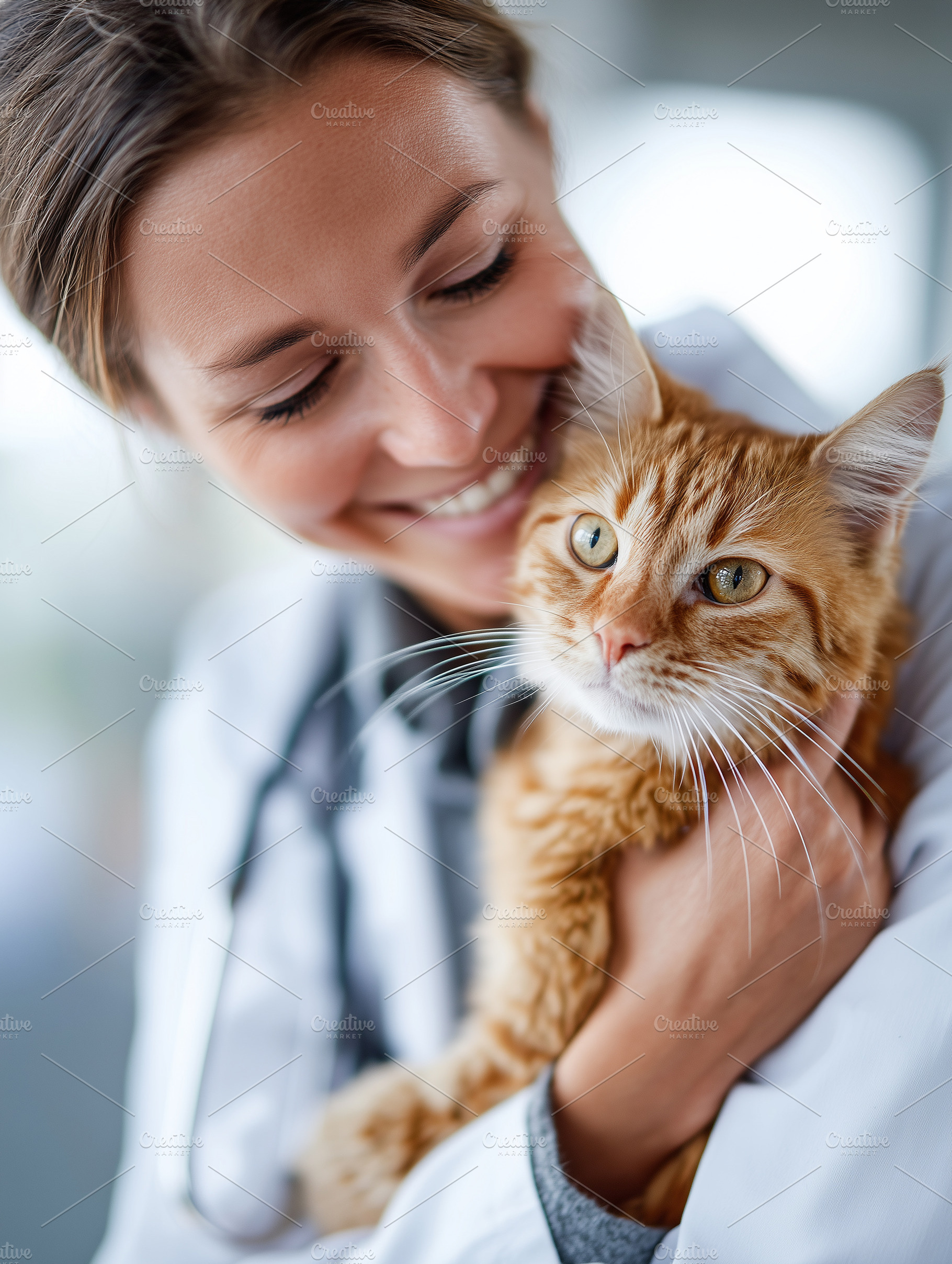 Smiling veterinarian holding cat, an Animal Photo by MistyDay