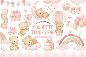Watercolor Pink Coquette Teddy Bear, an Animal Illustration by TatiMockup