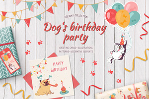 Birthday Party. Festive set of Dogs