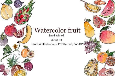 Watercolor fruits, raster