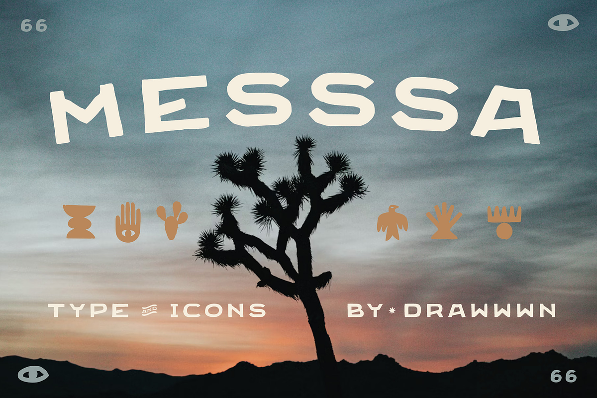 Messsa | Tex / Mex font & icons, a Sans Serif Font by Drawwwn (Photo 1 of 10)