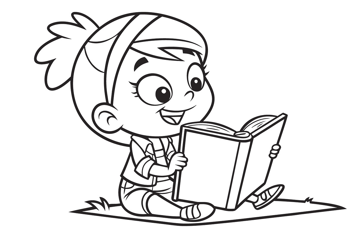 Dinosaur Reading Book Coloring Page, a Wallpaper Graphic by hkmonir (Photo 3 of 3)