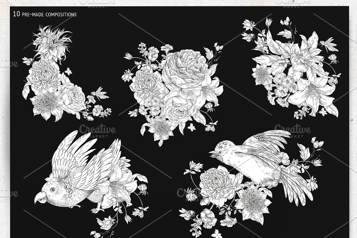 Regency flowers hand-drawn clipart, a Decorative Illustration by Depiano (Photo 4 of 10)
