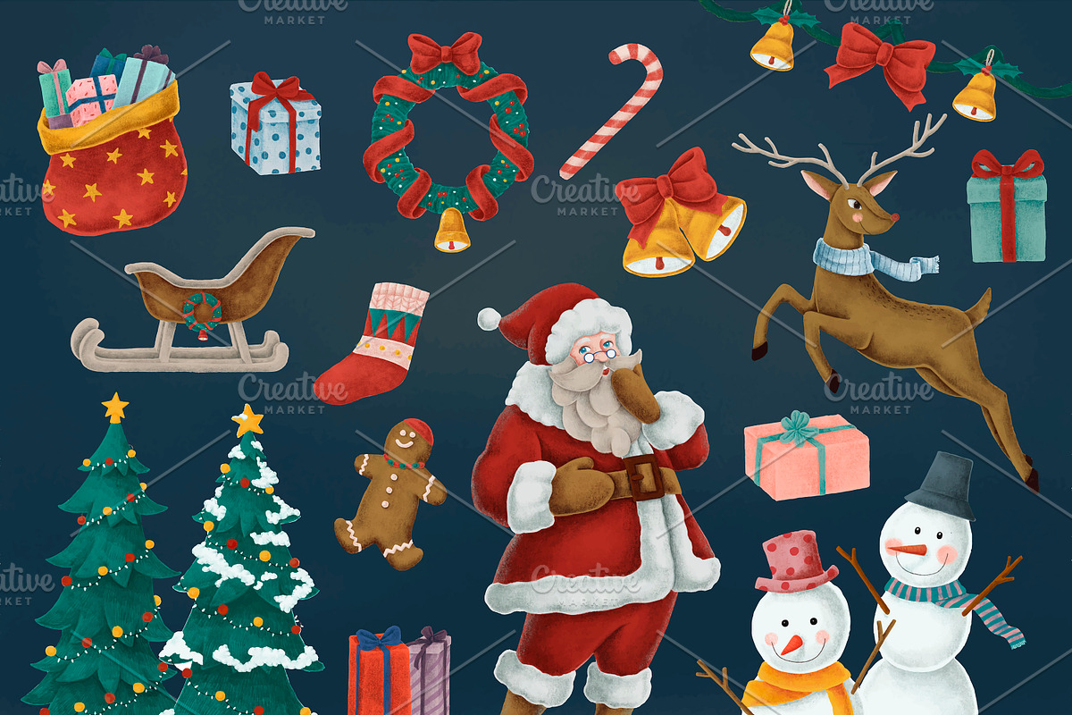 hand drawn Christmas illustrations, a Graphic by rawpixel