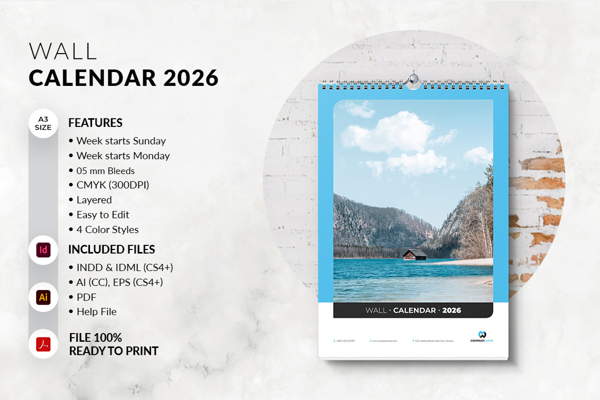 A3 Size Wall Calendar 2026 Printable, a Stationery Template by MstArtwork (Photo 7 of 8)